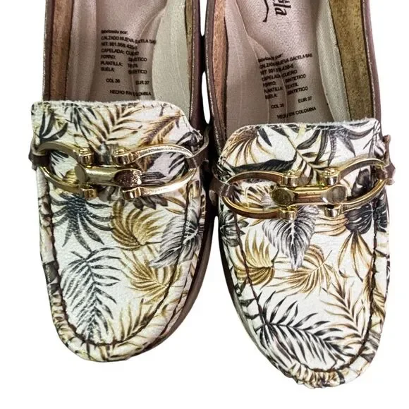 Calzado Shoes Womens Calzado Nueva Gacela SAS Size 6.5 Bronze Slip On Bit Leaves - Picture 7 of 10